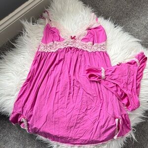 Victoria’s Secret Pink Lace Trim Babydoll Set